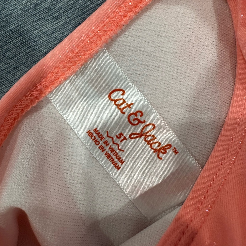 Cat & Jack Girls Coral Pink Ruffled Tutu Swimsuit - Picture 3 of 4